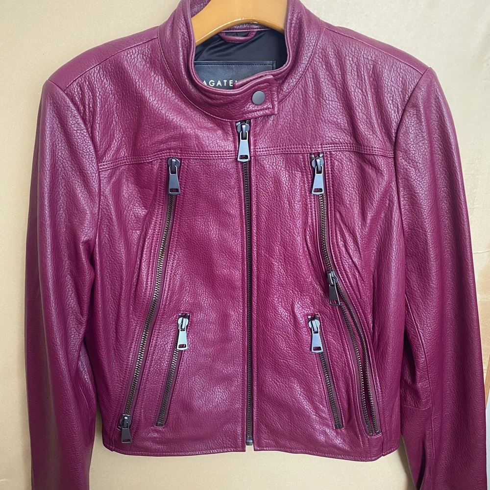 Bagatelle Leather Jacket. Plum/Wine color